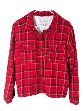 Lucky Brand Women’s Red Plaid Sherpa Lined Shacket Size M